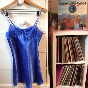 Vintage Y2k Princess Slip Dress Sweet Girly Baby Blue Bow Lace Cute Polka Dots S